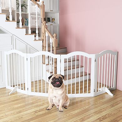 White 80-Inch 4-Panel Freestanding Wooden Indoor Dog Gate With Non-Slip Support Feet