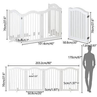 White 80-Inch 4-Panel Freestanding Wooden Indoor Dog Gate With Non-Slip Support Feet