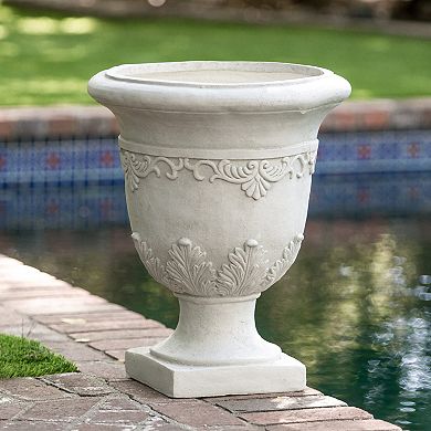 TEINIE Moroccan MGO Urn Planter Antique White 16.75x16.75x20.25 in