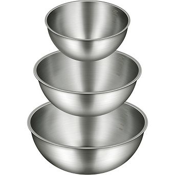 3 pc Stainless Steel Mixing Bowl Set: 2.4-4.9-qt Laser-Etched Measurements, Dishwasher Safe