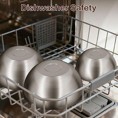 3-PC Stainless Steel Mixing Bowl Set: 2.4-4.9 Qt, Laser-Etched Measurements, Dishwasher Safe