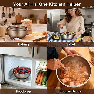 3-PC Stainless Steel Mixing Bowl Set: 2.4-4.9 Qt, Laser-Etched Measurements, Dishwasher Safe