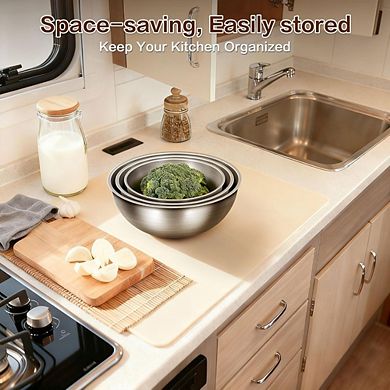 3-PC Stainless Steel Mixing Bowl Set: 2.4-4.9 Qt, Laser-Etched Measurements, Dishwasher Safe
