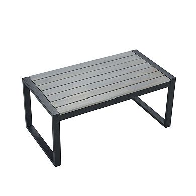 TEINIE 4-Piece Outdoor Wicker Patio Set Acacia Table Brown Beige Cushions