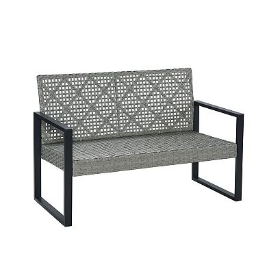 TEINIE 4-Piece Outdoor Wicker Patio Set Acacia Table Brown Beige Cushions