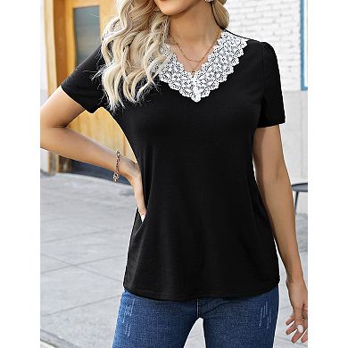 Women Blouse V Neck Short Sleeves Casual Lightweight Soft Basic Tops