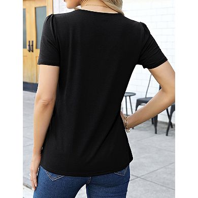 Women Blouse V Neck Short Sleeves Casual Lightweight Soft Basic Tops