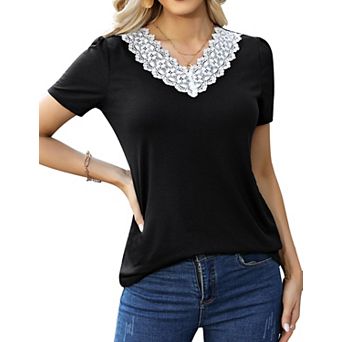 Women Blouse V Neck Short Sleeves Casual Lightweight Soft Basic Tops