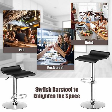 Costway Set of 2 Swivel Bar Stool PU Leather Adjustable Kitchen Counter Bar Chairs Low Back