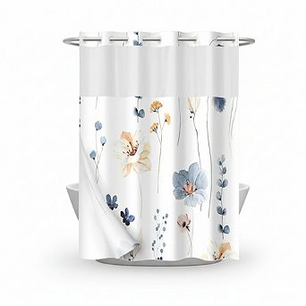 No Hook Shower Curtain with Snap Liner, Watercolor Floral 71x74 Inch Waterproof