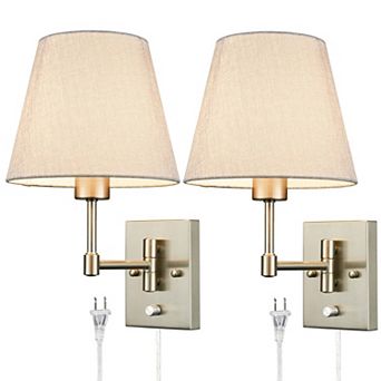 Massa Brushed Nickel Swing Arm Wall Sconces Hardwired & Plug in Sconce, Set of 2