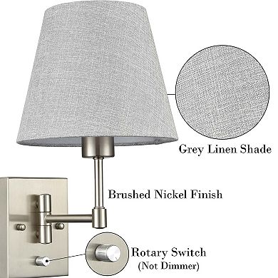 Massa Brushed Nickel Swing Arm Wall Sconces Hardwired & Plug in Sconce, Set of 2