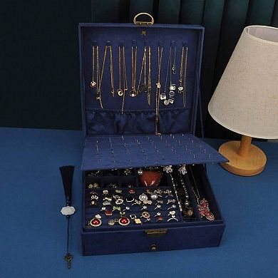 3-Layer Jewelry Organizer with Lock, 8 Hooks, 42 Ring Cases, 12 Big Rings, 64 Ear Studs, 9 Watches