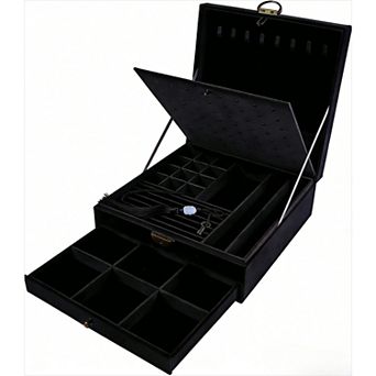 3-Layer Jewelry Organizer with Lock, 8 Hooks, 42 Ring Cases, 12 Big Rings, 64 Ear Studs, 9 Watches