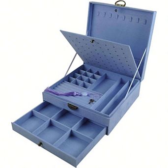 3-Layer Jewelry Organizer with Lock, 8 Hooks, 42 Ring Cases, 12 Big Rings, 64 Ear Studs, 9 Watches