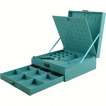 3-Layer Jewelry Organizer with Lock, 8 Hooks, 42 Ring Cases, 12 Big Rings, 64 Ear Studs, 9 Watches