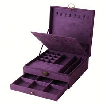 3-Layer Jewelry Organizer with Lock, 8 Hooks, 42 Ring Cases, 12 Big Rings, 64 Ear Studs, 9 Watches