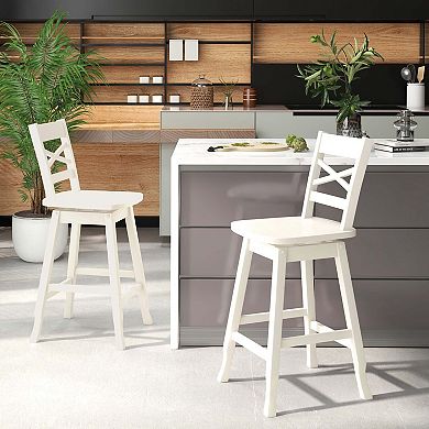 Costway Counter Height Stool Rubber Wood Swivel Bar Stool with Inclined Backrest