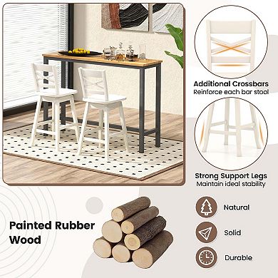Costway Counter Height Stool Rubber Wood Swivel Bar Stool with Inclined Backrest