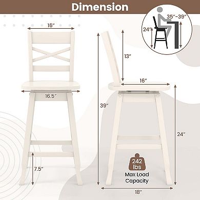 Costway Counter Height Stool Rubber Wood Swivel Bar Stool with Inclined Backrest