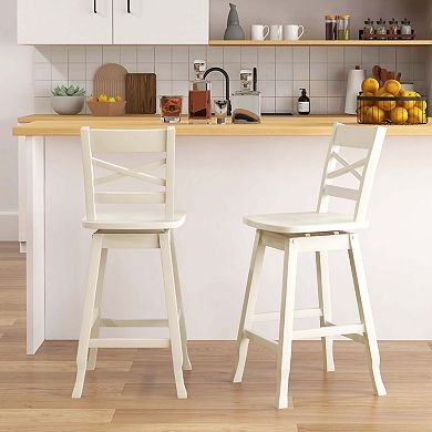 Costway Counter Height Stool Rubber Wood Swivel Bar Stool with Inclined Backrest