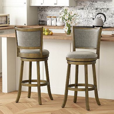 Costway 30"Swivel Bar Stools, with Backrests and Wood Frame,Upholstered Bar Chairs