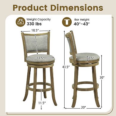 Costway 30"Swivel Bar Stools, with Backrests and Wood Frame,Upholstered Bar Chairs