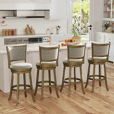 Costway 30"Swivel Bar Stools, with Backrests and Wood Frame,Upholstered Bar Chairs