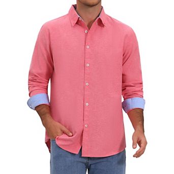 Men's Dress Shirts Long Sleeve Button Down Business Contrast Shirt