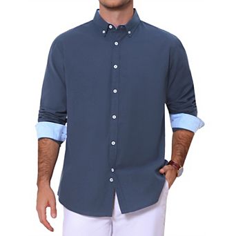 Men's Dress Shirts Long Sleeve Button Down Business Contrast Shirt