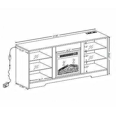 Modern Electric Fireplace TV Stand with LED Lights, Glass Shelves & USB Charging Port