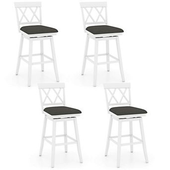 Costway Bar Stool Wooden Chair with Contoured Backrest Swivel Padded Seat for Kitchen