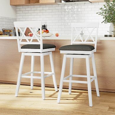 Costway Bar Stool Wooden Chair with Contoured Backrest Swivel Padded Seat for Kitchen