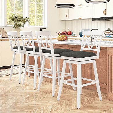 Costway Bar Stool Wooden Chair with Contoured Backrest Swivel Padded Seat for Kitchen