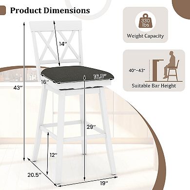 Costway Bar Stool Wooden Chair with Contoured Backrest Swivel Padded Seat for Kitchen
