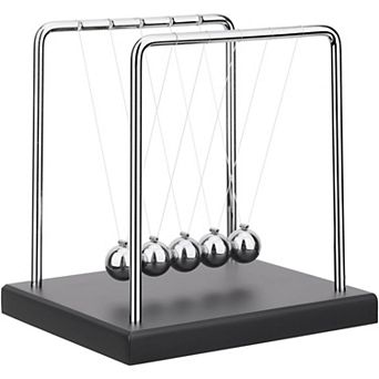 5 Large Beads Newton‘s Cradle Balance Balls with Black Wooden Base for Desk Office Home Decor