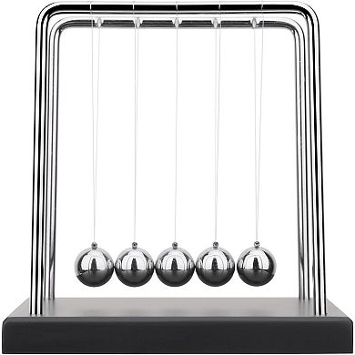 5 Large Beads Newton‘s Cradle Balance Balls with Black Wooden Base for Desk Office Home Decor
