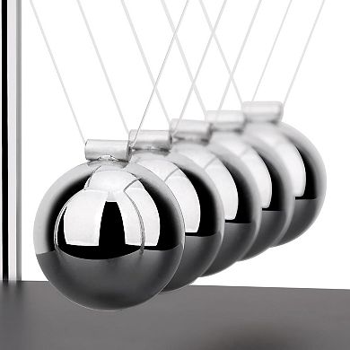 5 Large Beads Newton‘s Cradle Balance Balls with Black Wooden Base for Desk Office Home Decor