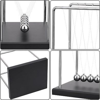 5 Large Beads Newton‘s Cradle Balance Balls with Black Wooden Base for Desk Office Home Decor