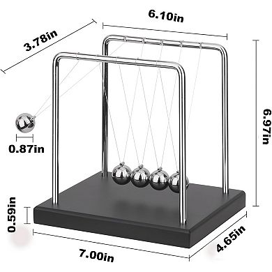 5 Large Beads Newton‘s Cradle Balance Balls with Black Wooden Base for Desk Office Home Decor