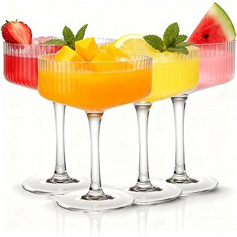 Great Ambitions 4 pc Ribbed Coupe Glass Set, 10 oz Vintage Cocktail & Barware Gift