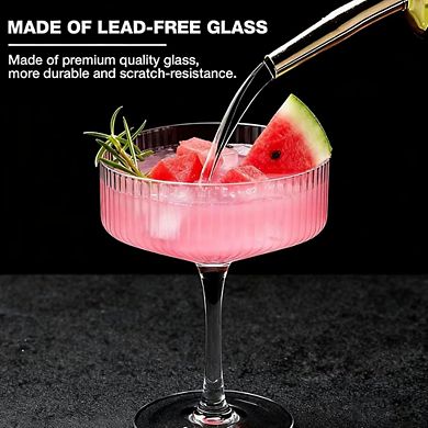 Great Ambitions 4-Pc Ribbed Coupe Glass Set, 10 oz Vintage Cocktail & Barware Gift