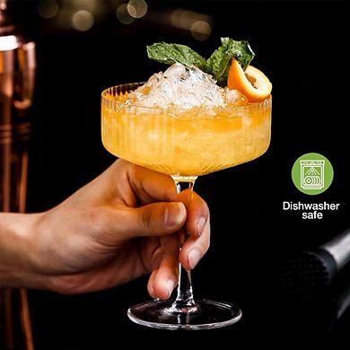 Great Ambitions 4-Pc Ribbed Coupe Glass Set, 10 oz Vintage Cocktail & Barware Gift