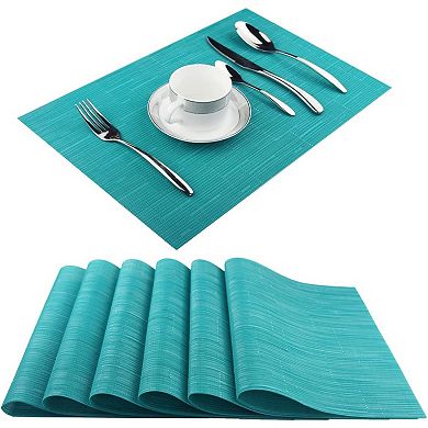 Placemats,Washable Durable Vinyl Woven Table Mats, of 6 (18 x 12 inches, Turquoise)