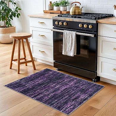 Modern Abstract Rug for Entryway,Purple White Super Soft Small Area Rug,Washable Non-Slip Kitchen
