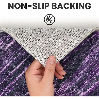 Modern Abstract Rug for Entryway,Purple White Super Soft Small Area Rug,Washable Non-Slip Kitchen