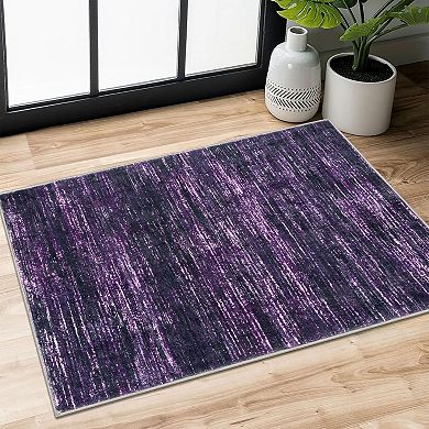 Modern Abstract Rug for Entryway,Purple White Super Soft Small Area Rug,Washable Non-Slip Kitchen