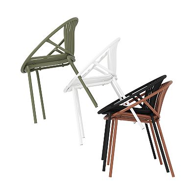 TEINIE Patio Stackable Dining Chairs Set of 2 Metal & Plastic