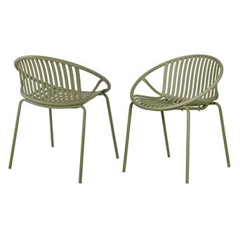 TEINIE Patio Stackable Dining Chairs Set of 2 Metal & Plastic