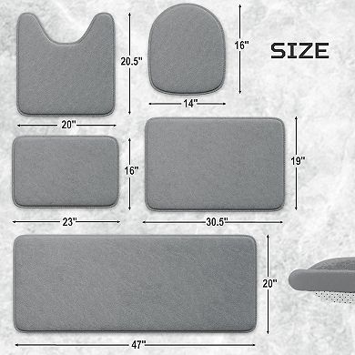 5-Piece Bathroom Rug Set - Memory Foam Bath Mats, Non-Slip, Ultra-Soft, Water Absorbent